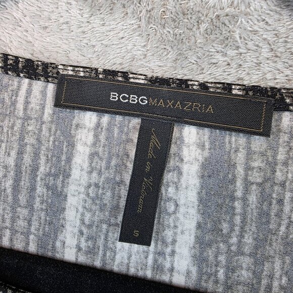 BCBGMAXAZRIA Dress Womens Small Black White Jersey Knit Long Sleeve Shift Midi - Picture 2 of 11